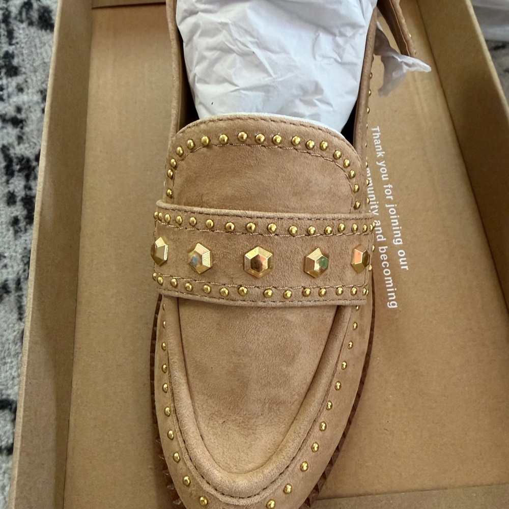 Dolce Vita Tan Loafers with Gold Accents